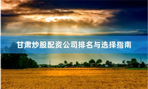甘肃炒股配资公司排名与选择指南